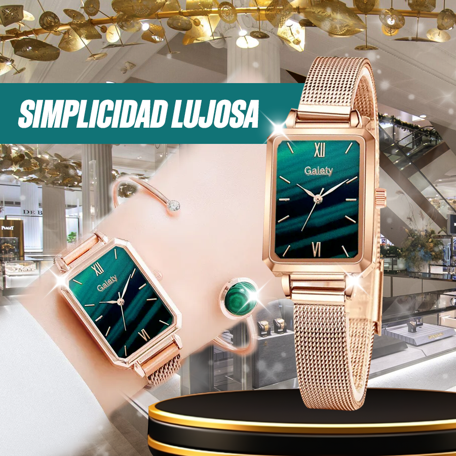 🔥 OFERTA EXCLUSIVA | Esmeralda™ Reloj de cuarzo de malla de oro rosa para mujer